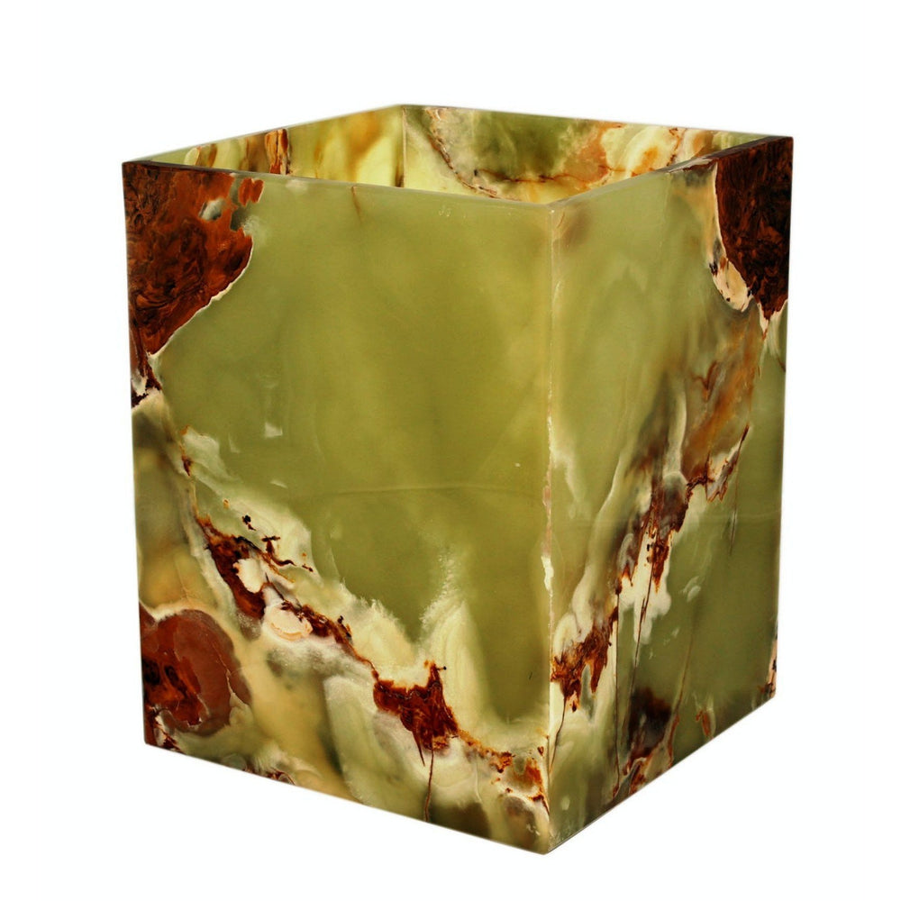 Myrtus Collection Whirl Green Onyx Waste Bin-Marble Crafter-MC-BA02-6WG-Baskets & Boxes-1-France and Son