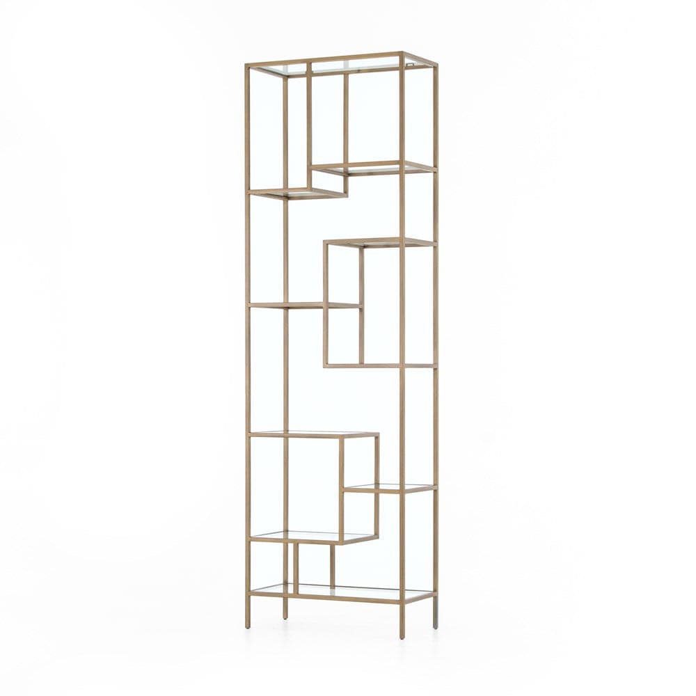 Helena Bookcase-Four Hands-FH-CIRD-3842-Bookcases & Cabinets102"-Antique Brass-Tempered Glass-13-France and Son