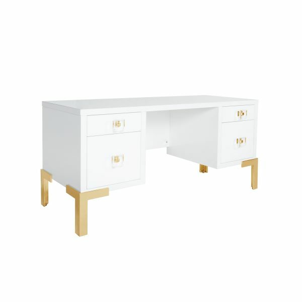 Cosby 4 Drawer Desk-Worlds Away-WORLD-COSBY WH-DesksPolished Brass Legs-1-France and Son