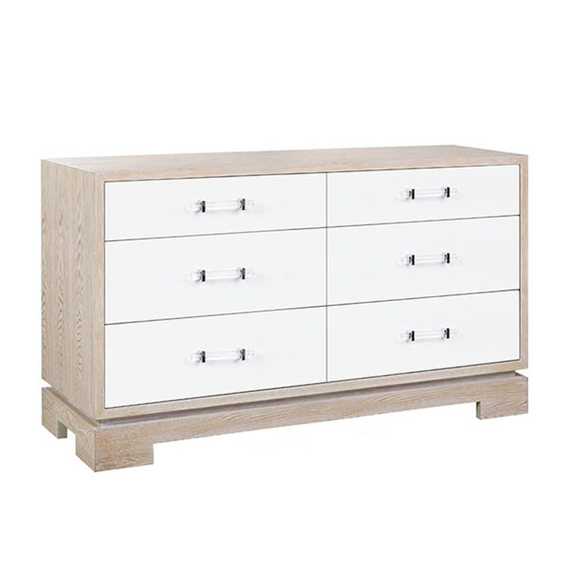 Crawford 6 Drawer Chest with Acrylic & Nickel Hardware-Worlds Away-WORLD-CRAWFORD CON-DressersCerused Oak-1-France and Son