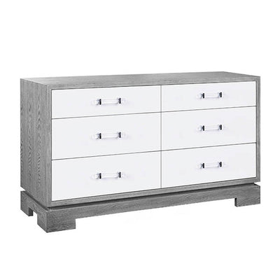 Crawford 6 Drawer Chest with Acrylic & Nickel Hardware-Worlds Away-WORLD-CRAWFORD GCO-DressersGrey Cerused Oak-7-France and Son