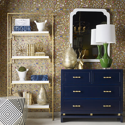 Declan Four Drawer Chest with Gold Leaf Hardware-Worlds Away-WORLD-DECLAN NVY-DressersNavy Lacquer-2-France and Son