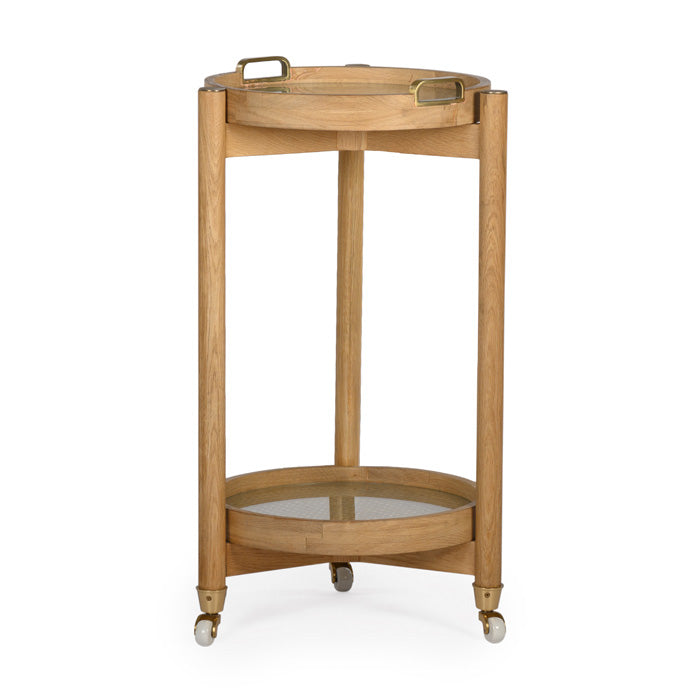 Trio Round Bar Cart – Natural-Union Home Furniture-UNION-DIN00235-Side TablesNatural Oil Finish-Antique Brass-1-France and Son