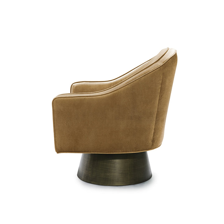 Dominic Modern Swivel Chair with Bronze Base-Worlds Away-WORLD-DOMINIC CML-Lounge ChairsCAMEL VELVET-6-France and Son