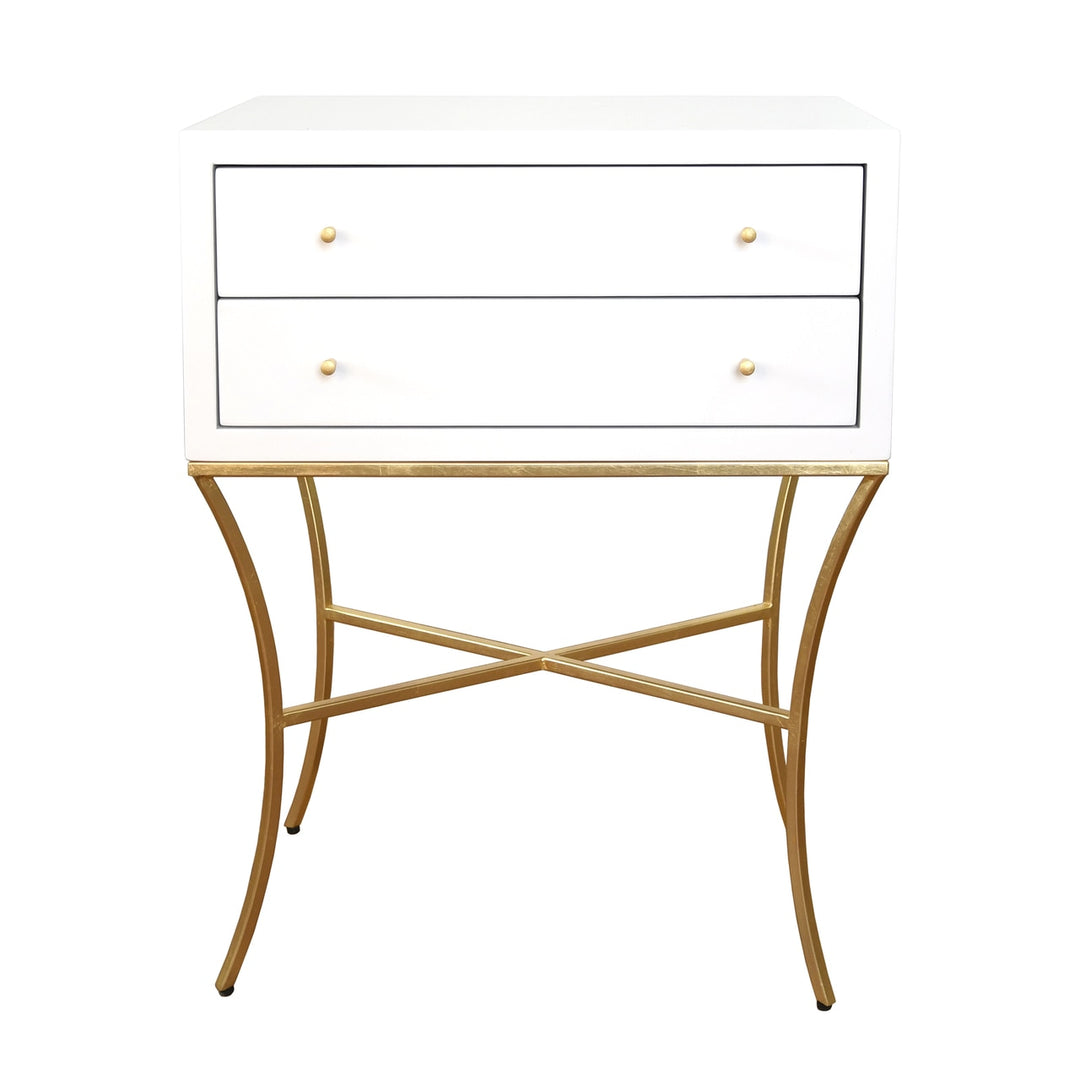 Elena Two Drawer Side Table in White Lacquerquer-Worlds Away-WORLD-ELENA WH-Side TablesWhite Lacquer-2-France and Son