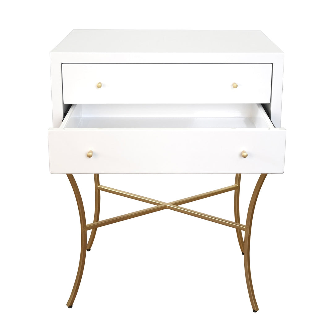 Elena Two Drawer Side Table in White Lacquerquer-Worlds Away-WORLD-ELENA WH-Side TablesWhite Lacquer-3-France and Son