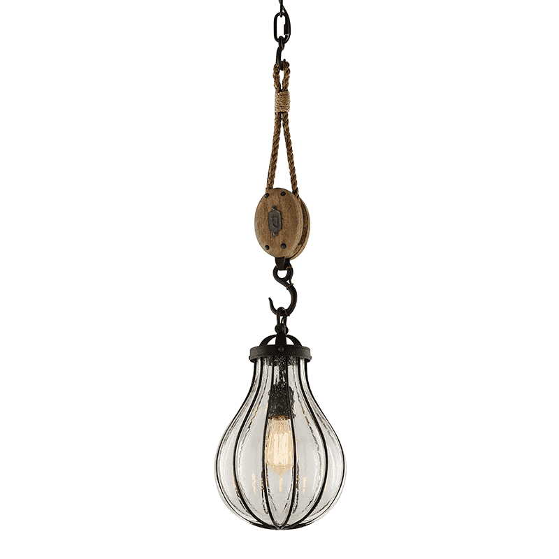 Murphy 1Lt Pendant Small Vintage Iron W/ Manila Rope And Rustic Wood-Troy Lighting-TROY-F4904-Pendants-1-France and Son