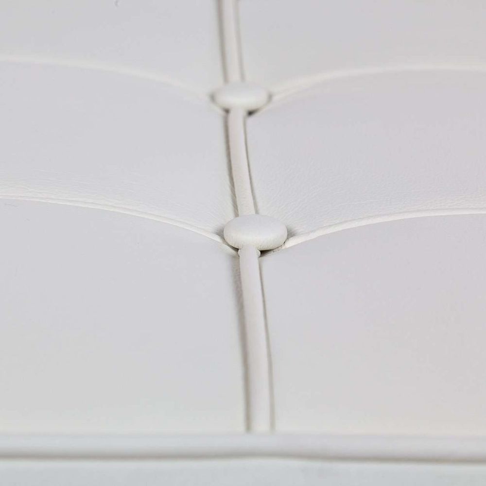 Mid Century Tufted Bench White Leather Inspired by Florence Knoll