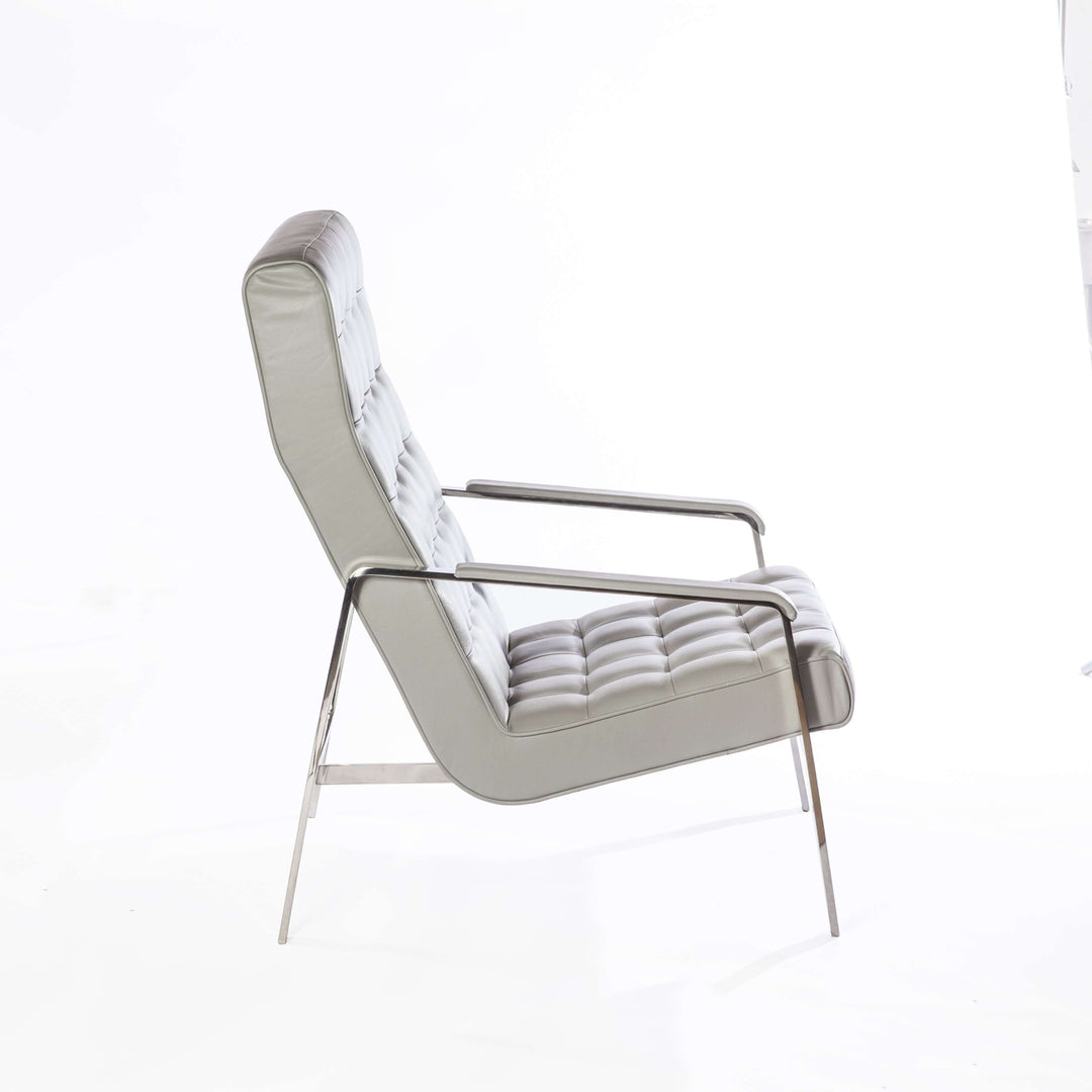 Hermes Tufted Leather Lounge Chair-France & Son-FEC6049GREY-Lounge Chairs-2-France and Son