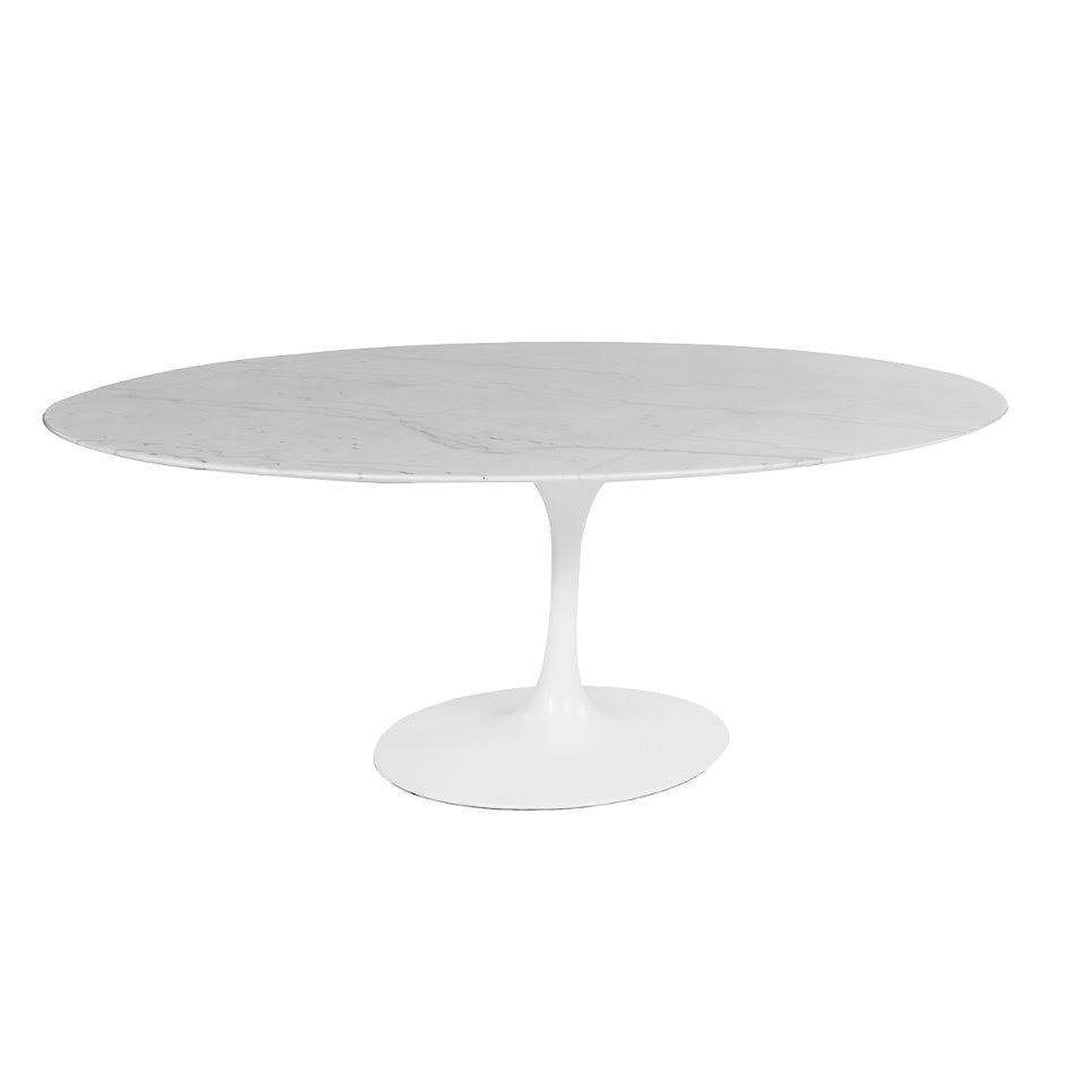 Carrara Marble Pedestal Dining Table - 77" Oval-France & Son-FET8316AWHT-Dining Tables-3-France and Son