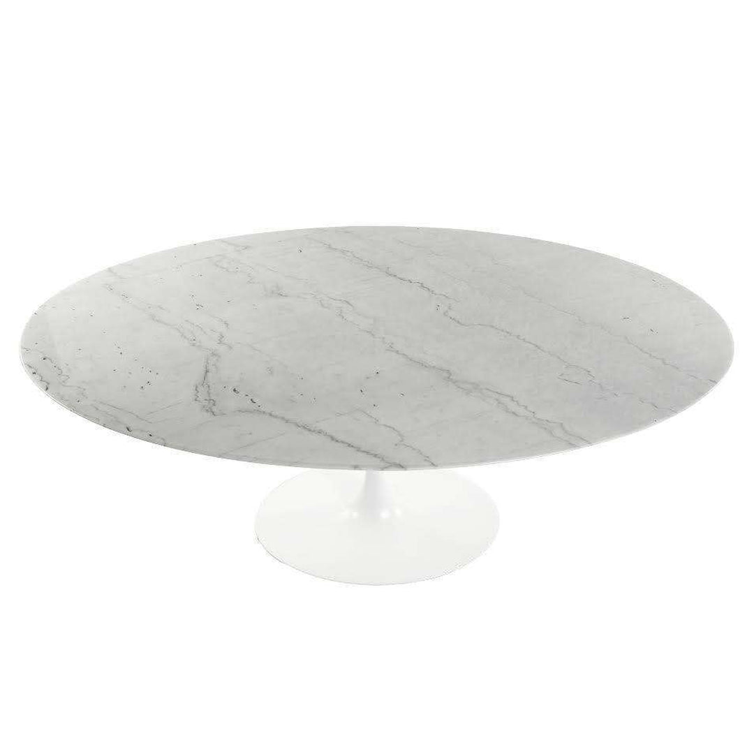 Carrara Marble Pedestal Dining Table - 77" Oval-France & Son-FET8316AWHT-Dining Tables-2-France and Son