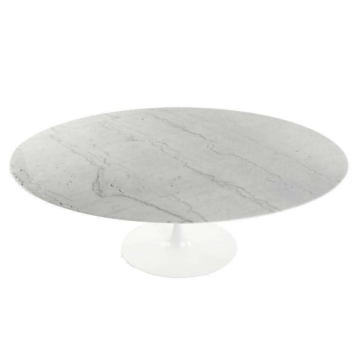 Carrara Marble Pedestal Dining Table - 77" Oval-France & Son-FET8316AWHT-Dining Tables-2-France and Son
