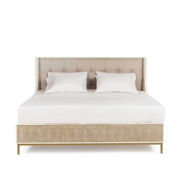 Amanda Shagreen Bed by Sonder, shown in beige and cream with shagreen, fabric upholstery, and winged upholstered headboard.