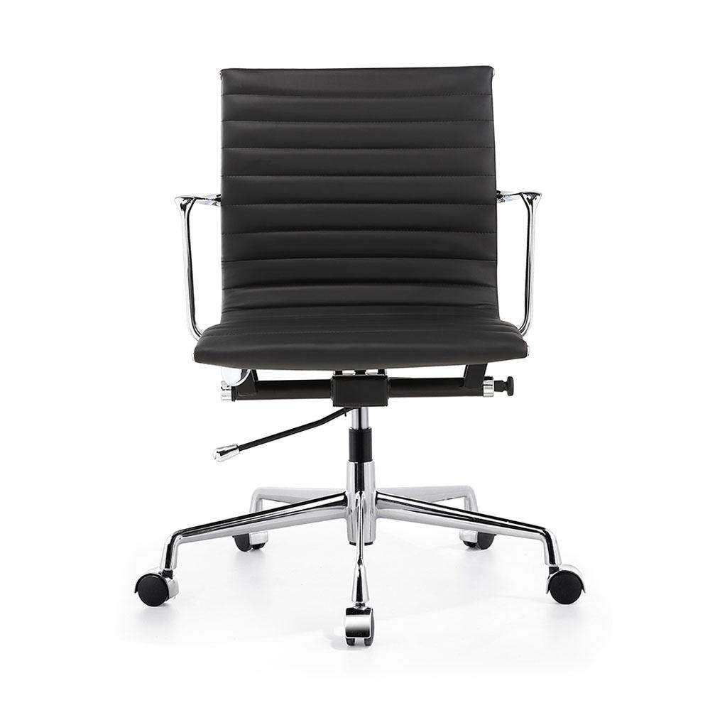 Ribbed Leather Office Chair - Black-FAS REPRO-STOCKR-FKC2012BLK-Task Chairs-4-France and Son