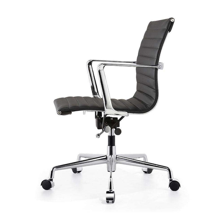 Ribbed Leather Office Chair - Black-FAS REPRO-STOCKR-FKC2012BLK-Task Chairs-2-France and Son