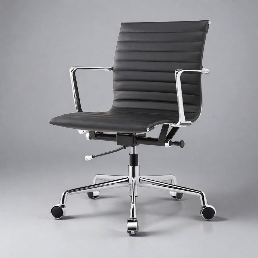 Ribbed Leather Office Chair - Black-FAS REPRO-STOCKR-FKC2012BLK-Task Chairs-1-France and Son
