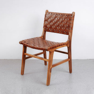 Cahyo Woven Leather Dining Chair-France & Son-FL1020DBRN-Dining ChairsBrown-1-France and Son