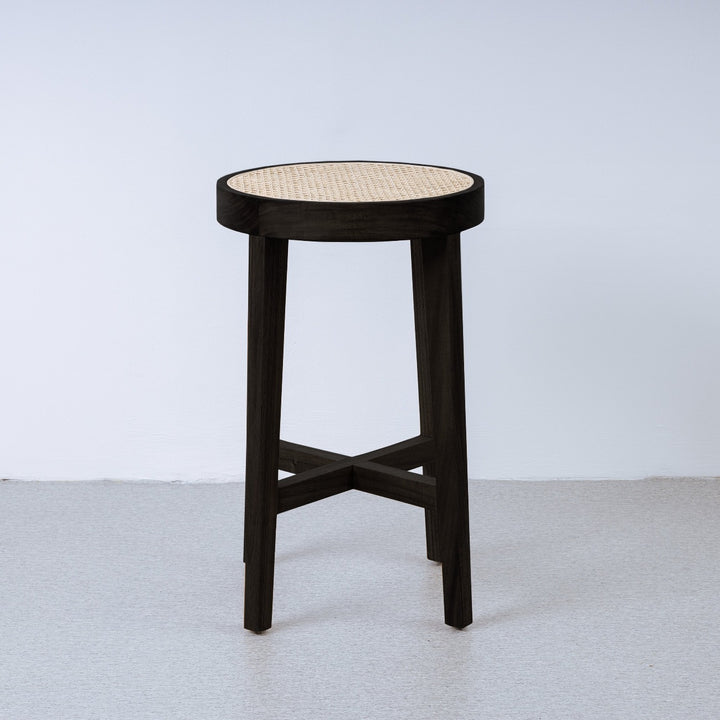 Jeanneret Round Counter Stool with Cane Seat-France & Son-FL1141BLKCNTR-Bar StoolsBlack-2-France and Son