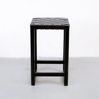 Cahyo Woven Leather Square Counter Stool-France & Son-FL1138BLK-Bar StoolsBlack-2-France and Son