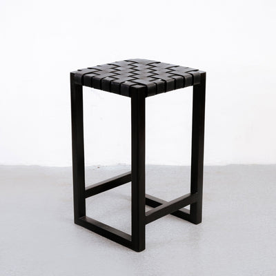 Cahyo Woven Leather Square Counter Stool-France & Son-FL1138BLK-Bar StoolsBlack-1-France and Son