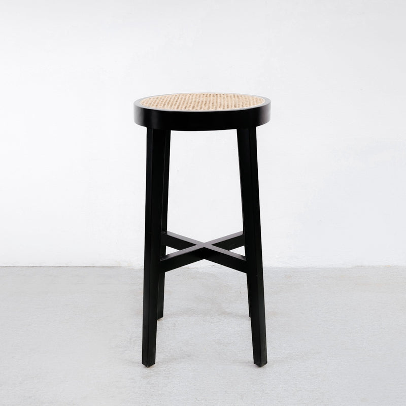 Jeanneret Round Bar Stool with Cane Seat-France & Son-FL1141BLK-Bar StoolsBlack-4-France and Son
