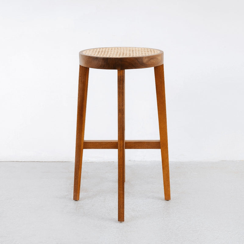 Jeanneret Round Bar Stool with Cane Seat-France & Son-FL1141NTRL-Bar StoolsNatural-2-France and Son