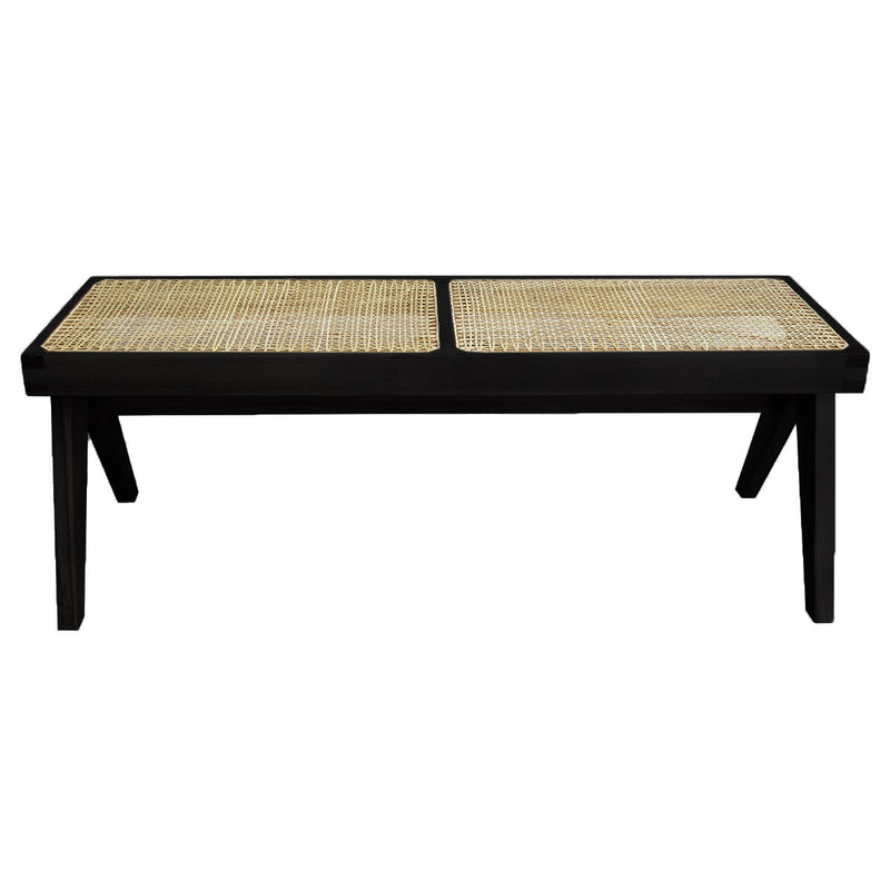 Mid Century Jeanneret Hand Woven Bench - Narrow-France & Son-FL1203BLK-BenchesBlack-7-France and Son