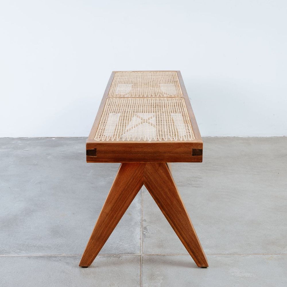 Mid Century Jeanneret Hand Woven Bench - Narrow - Thumbnail 4