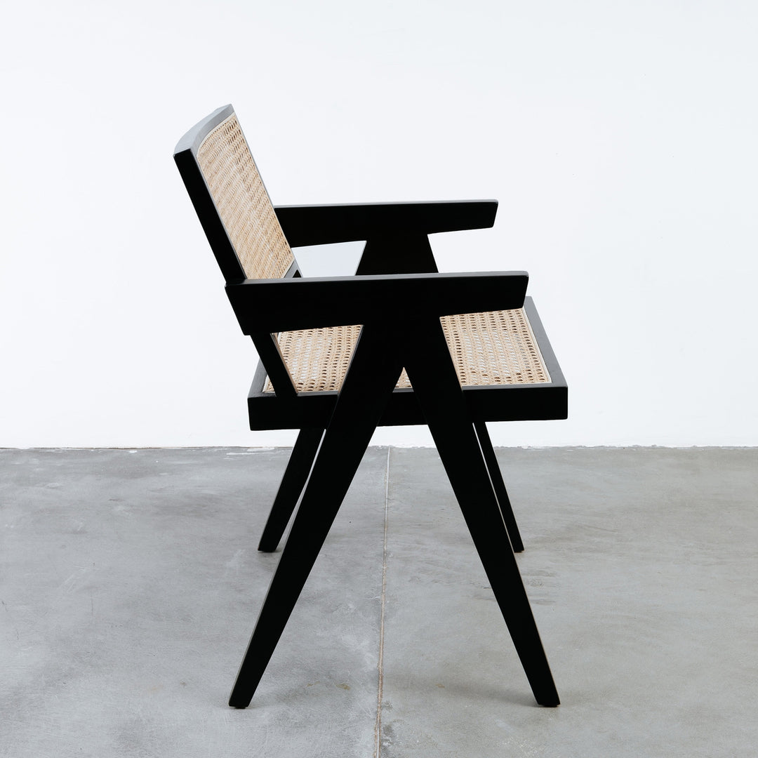Pierre Jeanneret Hand Caned Armchair - Black-France & Son-FL1316BLK-Dining Chairs-5-France and Son