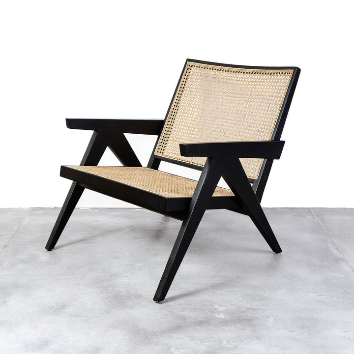 Jeanneret Lounge Chair with Arms - Natural Acacia-France & Son-FL1317BLK-Lounge ChairsBlack-8-France and Son