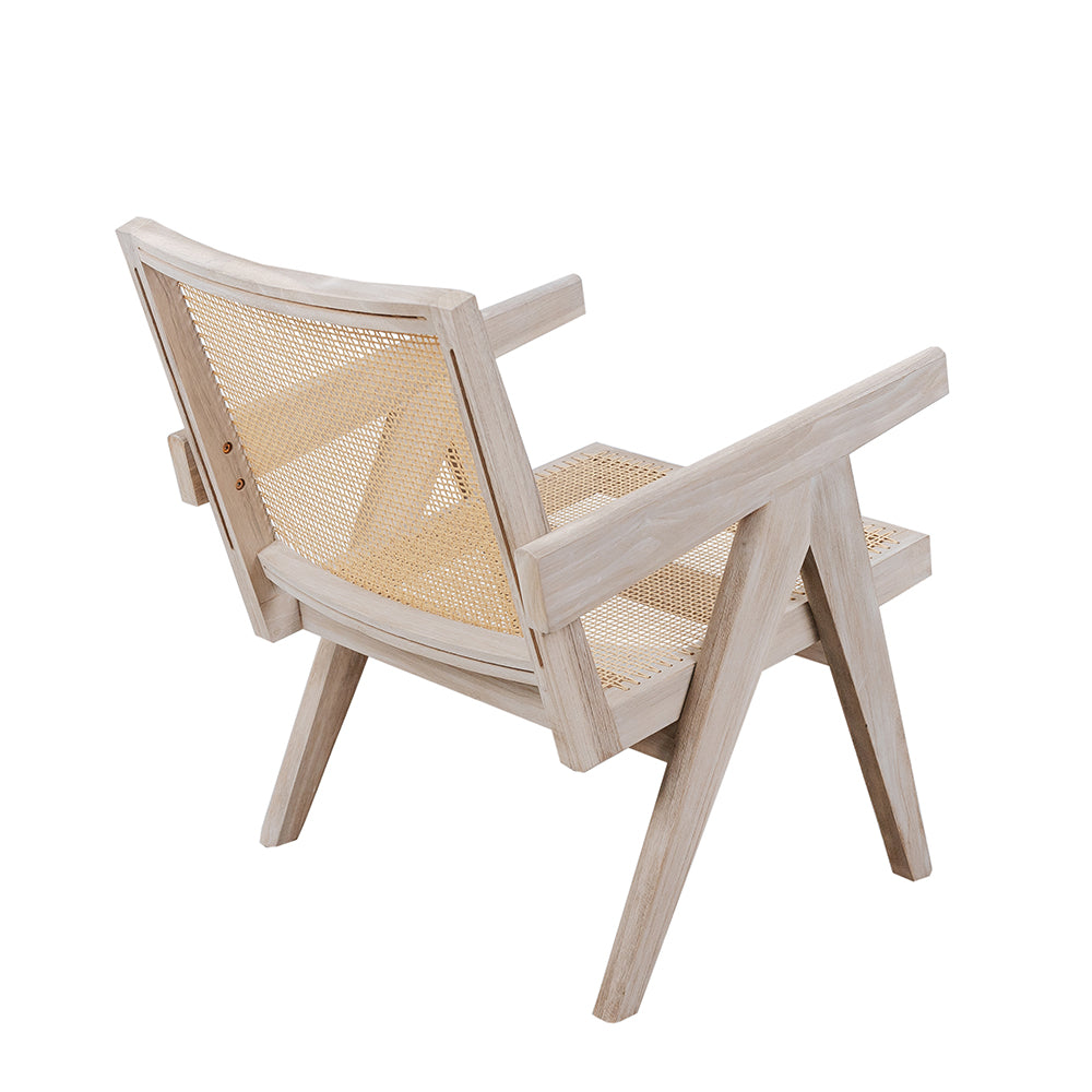 Jeanneret Lounge Chair with Arms - Grey Teak with Hand Caned Seat-France & Son-FL1317GREY-SYN-Outdoor Lounge Chairs-7-France and Son