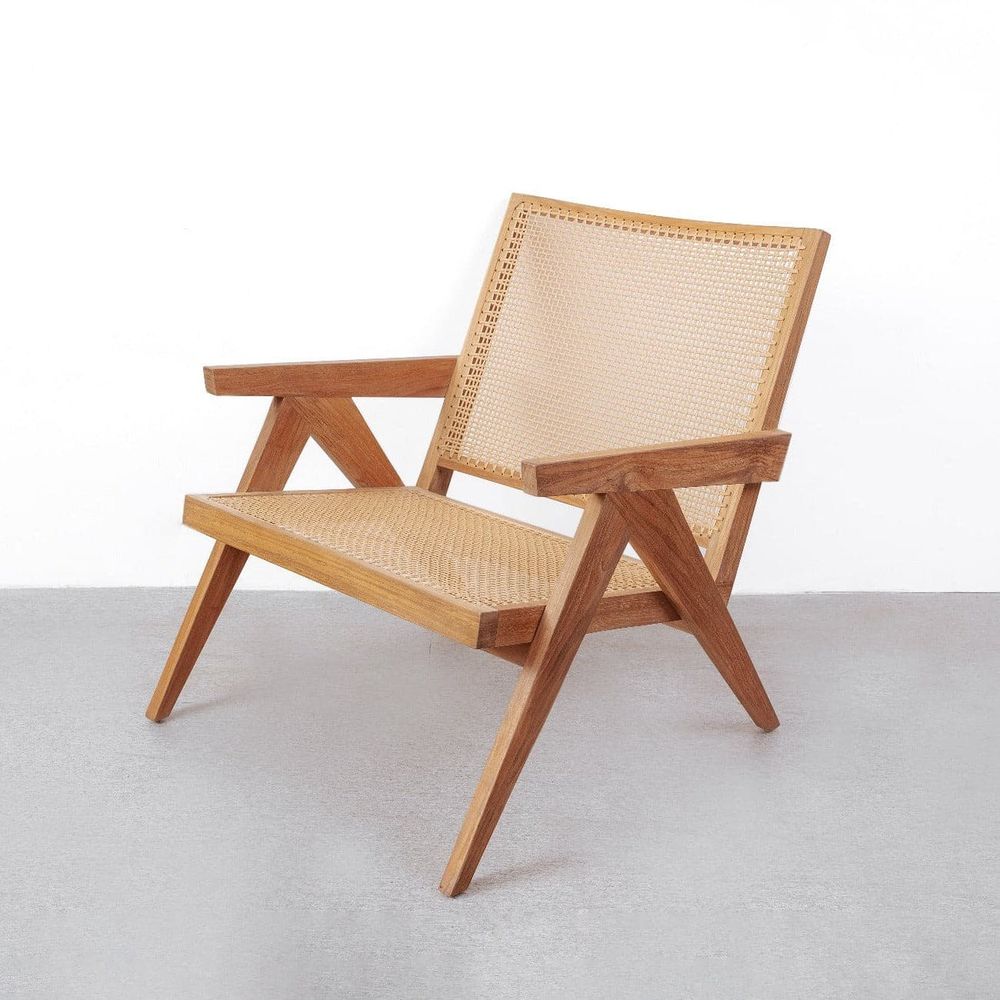 Jeanneret Lounge Chair - Natural-France & Son-FL1317NTRL-SYN-Lounge Chairs-1-France and Son