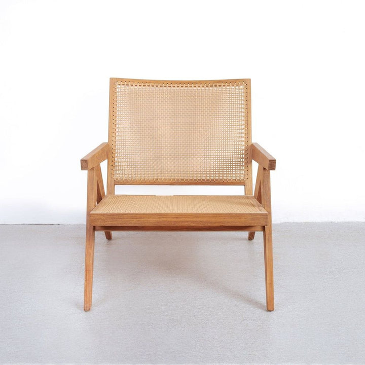 Jeanneret Lounge Chair with Arms and Hand Caned Seat - Indoor / Outdoor-France & Son-FL1317NTRL-SYN-Lounge Chairs-1-France and Son