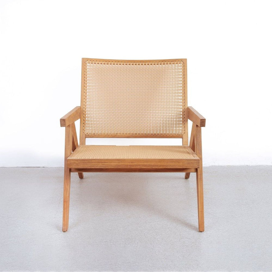 Jeanneret Lounge Chair with Arms and Hand Caned Seat - Indoor / Outdoor-France & Son-FL1317NTRL-SYN-Lounge Chairs-1-France and Son