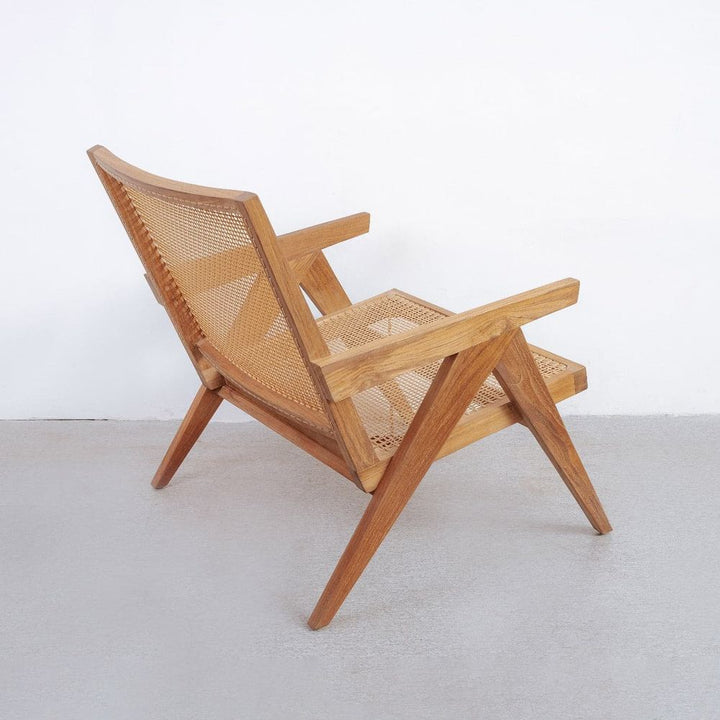 Jeanneret Lounge Chair with Arms and Hand Caned Seat - Indoor / Outdoor-France & Son-FL1317NTRL-SYN-Lounge Chairs-4-France and Son