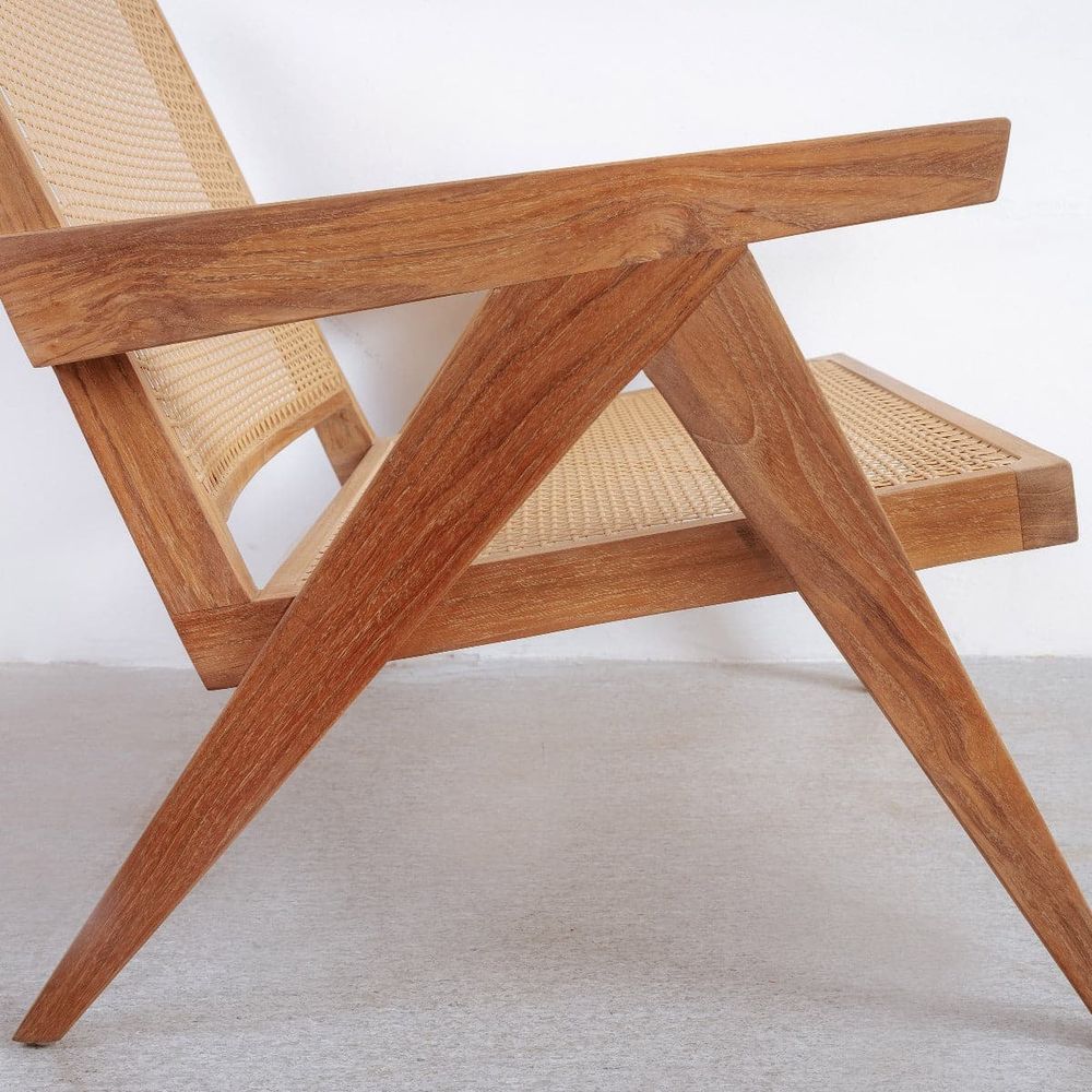 Jeanneret Lounge Chair with Arms and Hand Caned Seat - Indoor / Outdoor-France & Son-FL1317NTRL-SYN-Lounge Chairs-5-France and Son