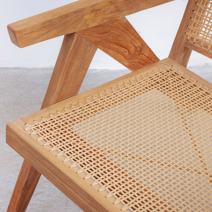 Jeanneret Lounge Chair with Arms and Hand Caned Seat - Indoor / Outdoor-France & Son-FL1317NTRL-SYN-Lounge Chairs-6-France and Son