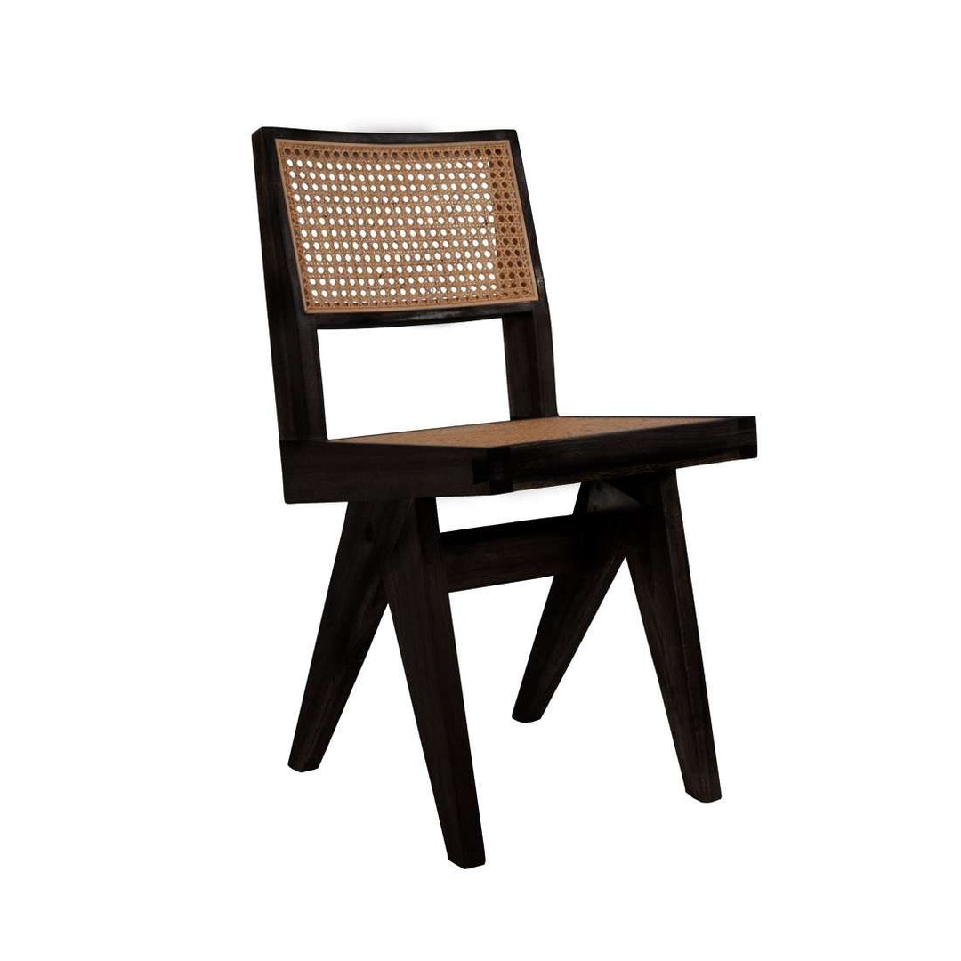 Pierre Jeanneret Hand Caned Side Chair - Black-France & Son-FL1318BLK-Dining ChairsSingle-5-France and Son
