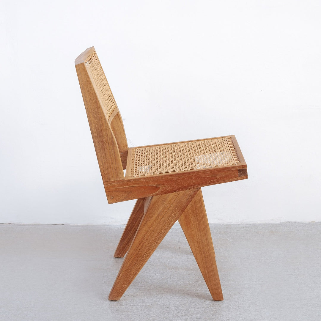 Pierre Jeanneret Hand Caned Side Chair - Indoor / Outdoor-France & Son-FL1318NTRL-SYN-Dining Chairs-7-France and Son