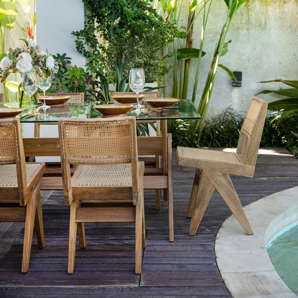 Pierre Jeanneret Hand Caned Side Chair - Indoor / Outdoor-France & Son-FL1318NTRL-SYN-Dining Chairs-3-France and Son