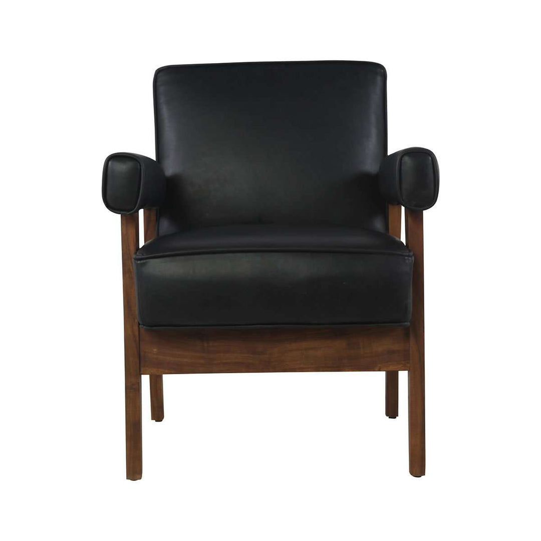 Pierre Jeanneret Advocate Accent Chair in Black Leather-France & Son-FL1323BLK-Lounge ChairsSingle-2-France and Son