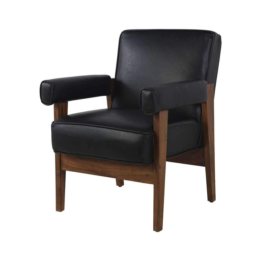 Jeanneret Advocate Accent Chair in Black Leather-France & Son-FL1323BLK-Lounge ChairsSingle-1-France and Son