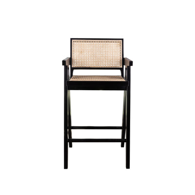 Jeanneret Barstool With Arms Hand Caned Seat and Back-France & Son-FL1325BLK-Bar StoolsBar Stool - Black-8-France and Son