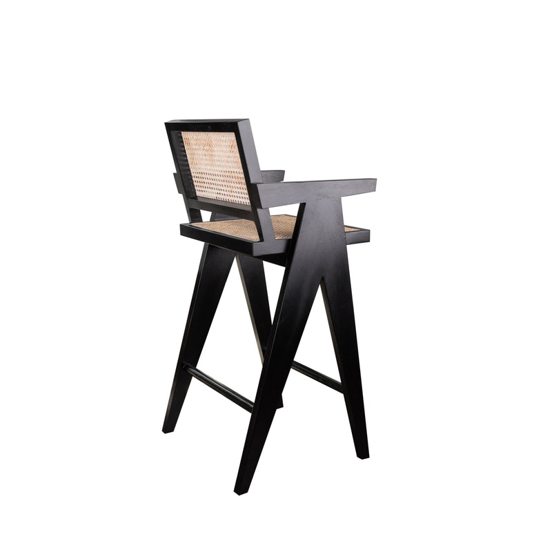 Jeanneret Barstool With Arms Hand Caned Seat and Back-France & Son-FL1325NTRL-Bar StoolsBar Stool - Acacia-10-France and Son