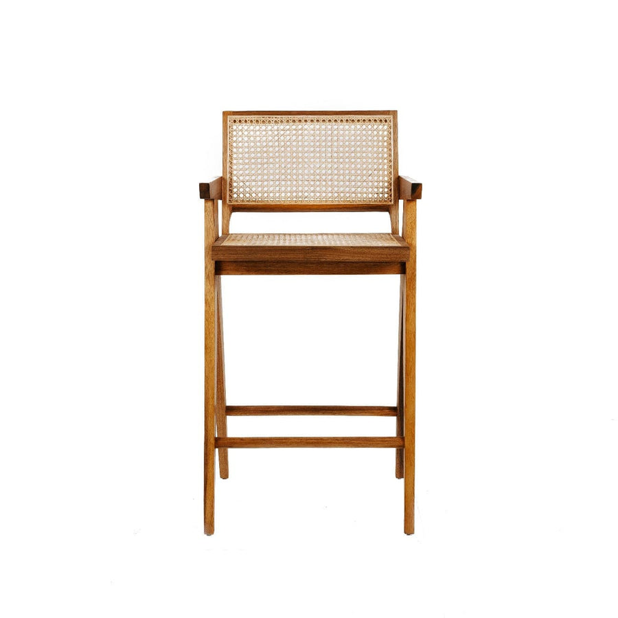 Jeanneret Barstool With Arms Hand Caned Seat and Back-France & Son-FL1325NTRL-Bar StoolsBar Stool-3-France and Son