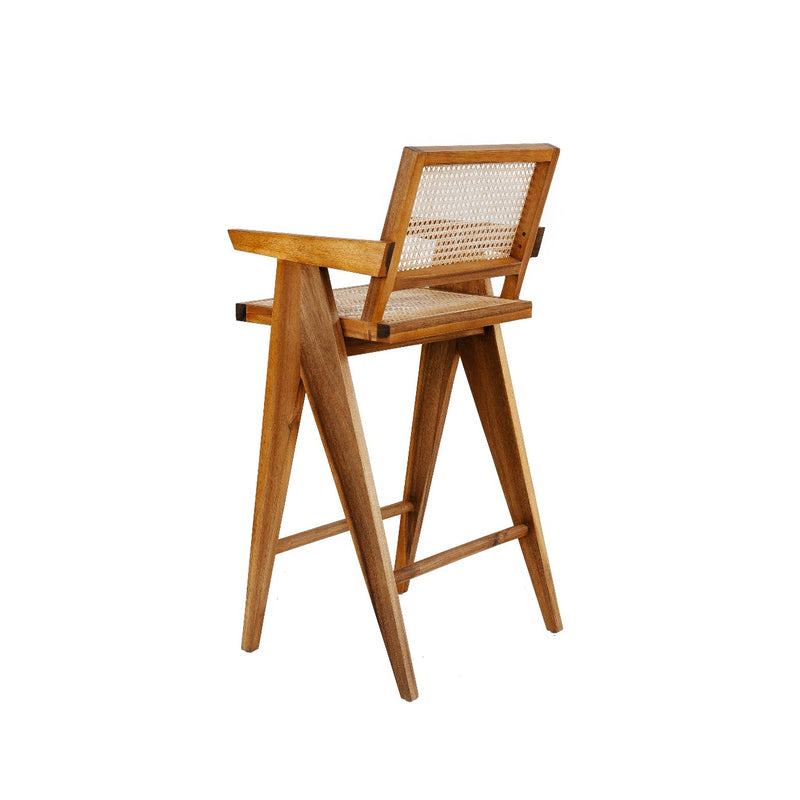 Jeanneret Barstool With Arms Hand Caned Seat and Back-France & Son-FL1325NTRL-Bar StoolsBar Stool-2-France and Son