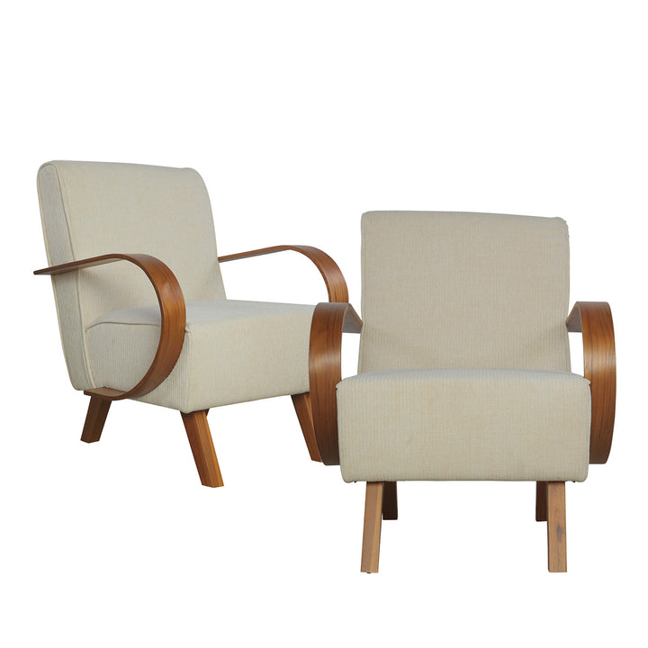Mid Century Teak Halabala Armchair-France & Son-FL1327BEIGE-2pc-Lounge ChairsBeige-Set of 2-2-France and Son