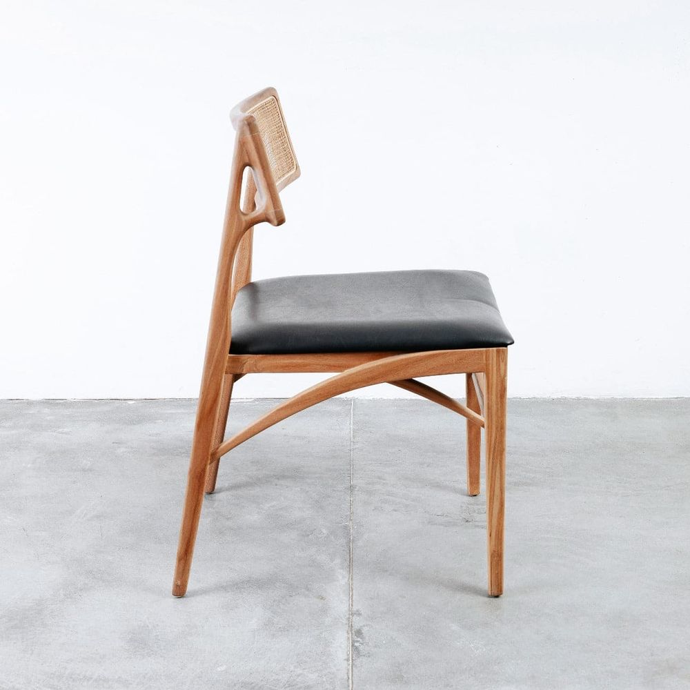 Razzia Cane Dining Chair With Seat Pad France & Son FL1331BLK