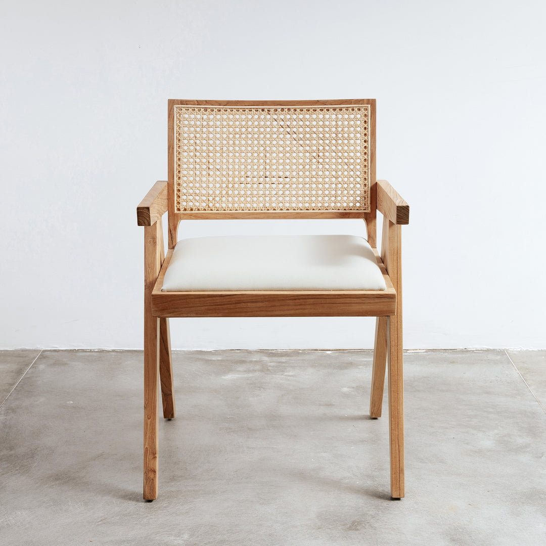 Pierre Jeanneret Dining Armchair with Seat Pad-France & Son-FL1336NTRL-Dining ChairsNatural Teak-Single-3-France and Son