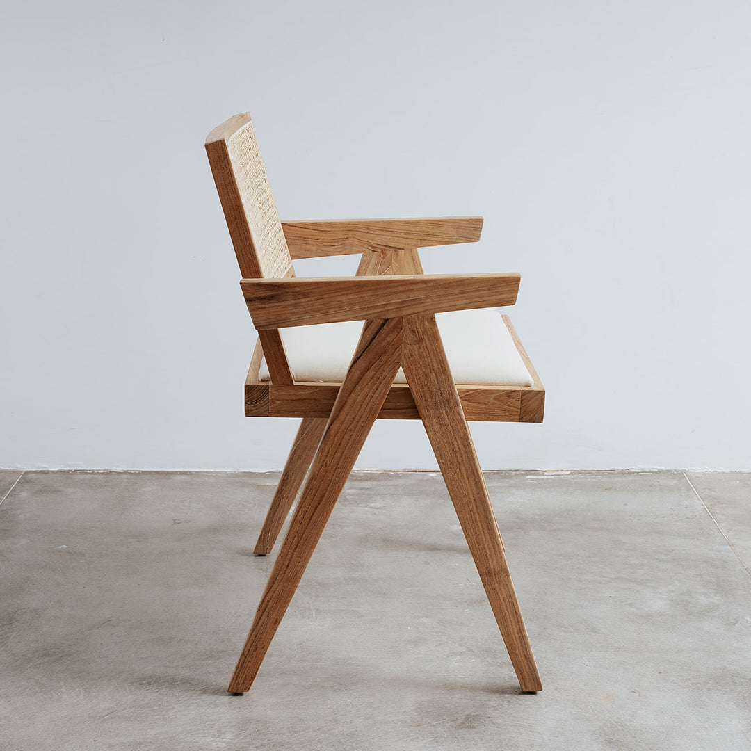 Pierre Jeanneret Dining Armchair with Seat Pad-France & Son-FL1336NTRL-Dining ChairsNatural Teak-Single-7-France and Son